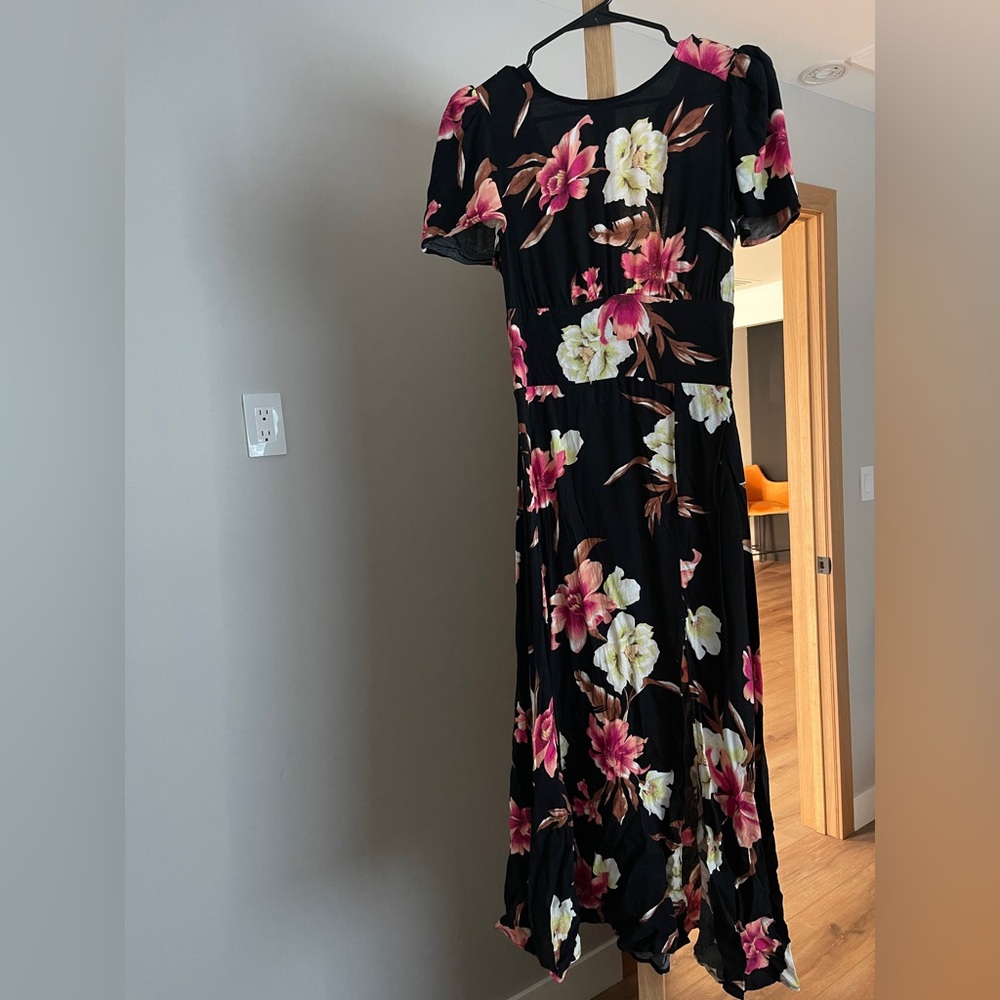 Floral Black Open Back Dress